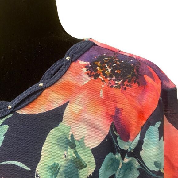 Alfred Dunner Boho Vibes Watercolor Floral Top 3/4 Sleeves‎ Sz L petite - Picture 6 of 14